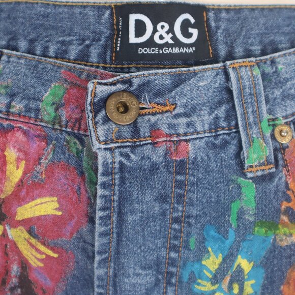 ❄ Vintage Dolce and Gabbana Floral Painted Ripped Distressed Jeans Denim Pants - Picture 7 of 10